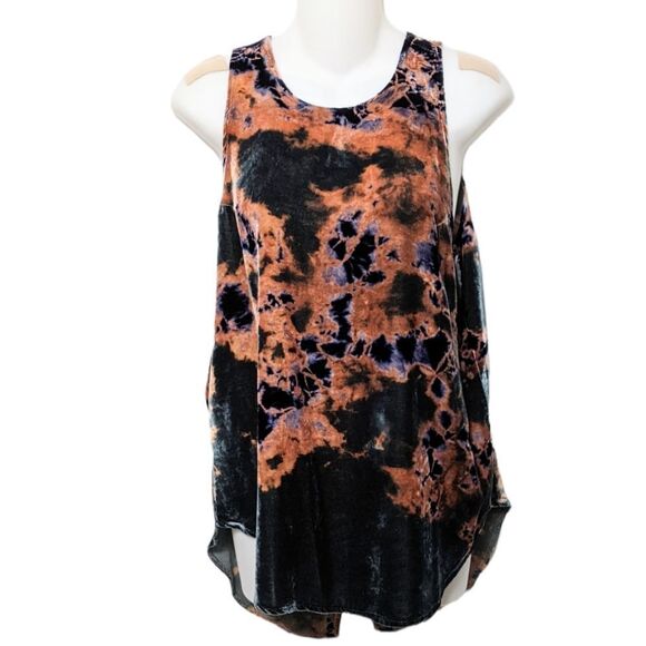YORK STREET Silk Tie Dye Velvet Keyhole Split Back Sleeveless Top M - Picture 2 of 8